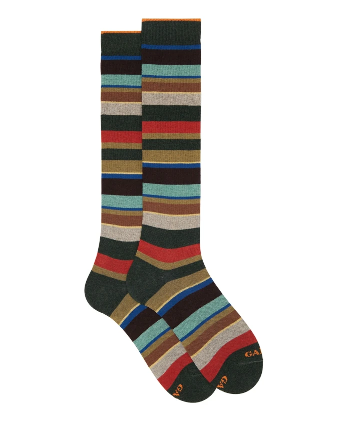 

Мужские длинные хлопковые носки, зеленые в полоску, разноцветные. Gallo, мультиколор