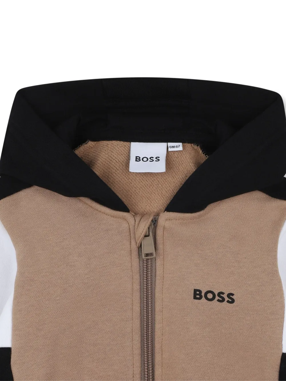 Худи в стиле колор-блок на молнии BOSS Kidswear, коричневый — фото 3