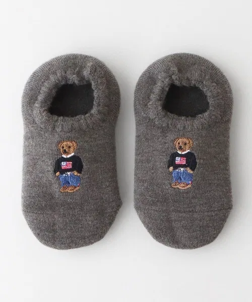 Детские комнатные носки Polo Ralph Lauren с флагом и медведем, серые — фото 3