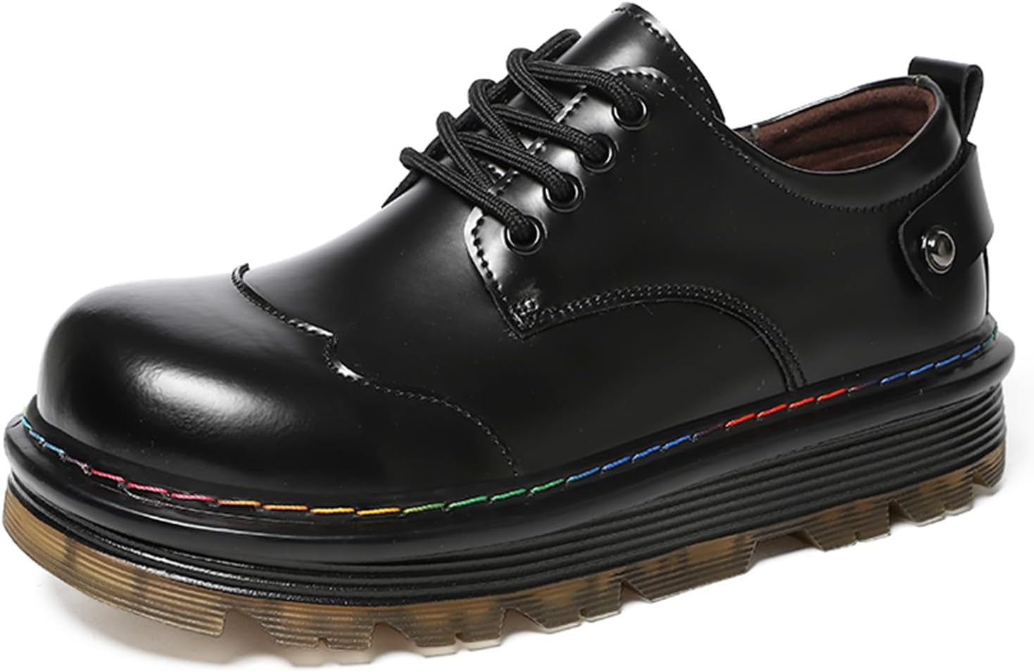 

Мужские винтажные оксфорды Dacnakby на платформе, классические черные кожаные оксфорды с многоцветной радужной строчкой и массивной подошвой, деловые и повседневные для работы в офисе