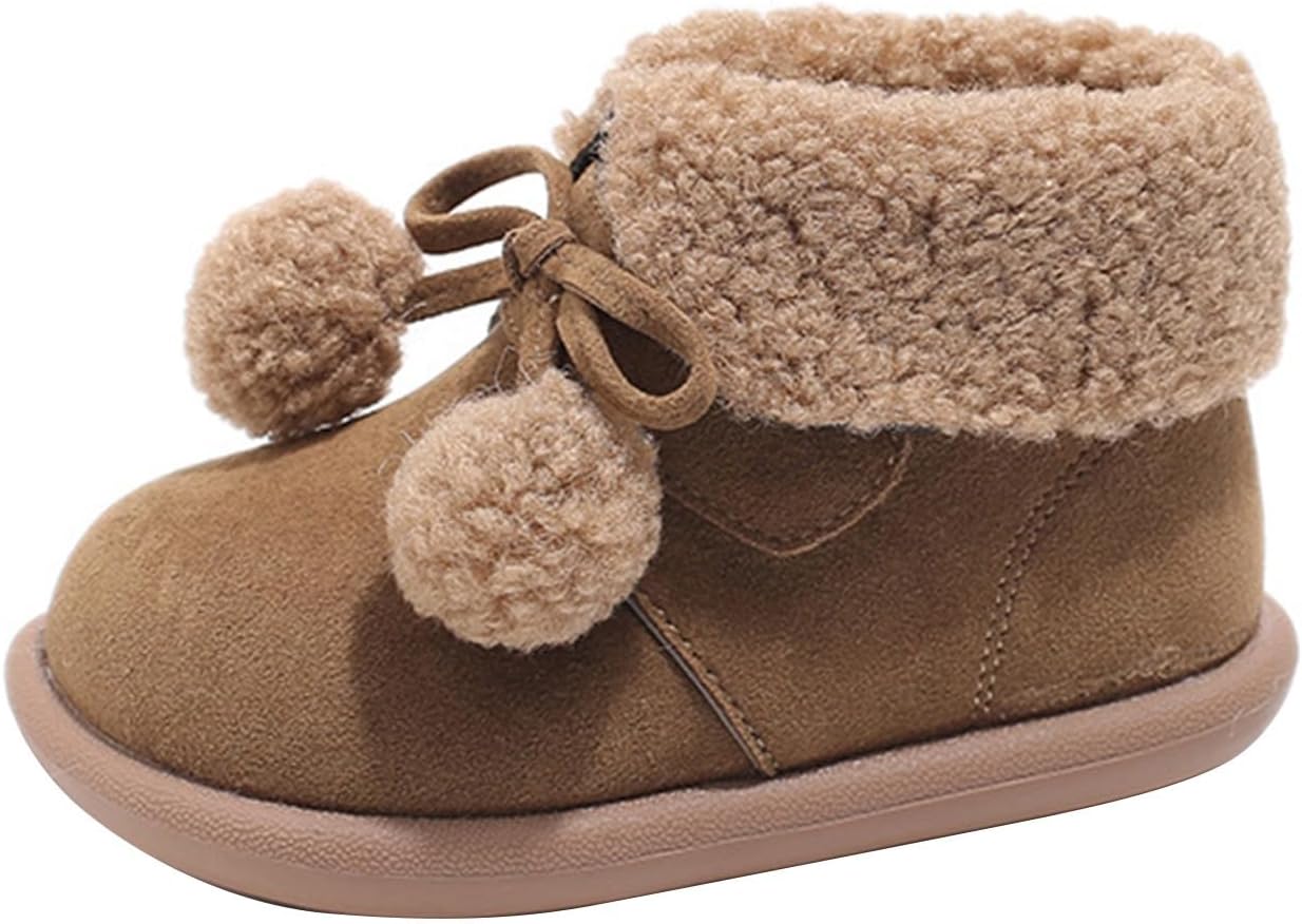 

Меховые зимние ботиночки для девочек-подростков с искусственным мехом, низкий каблук, противоскользящие, утепленные, милые ботинки для зимы Generic, Khaki