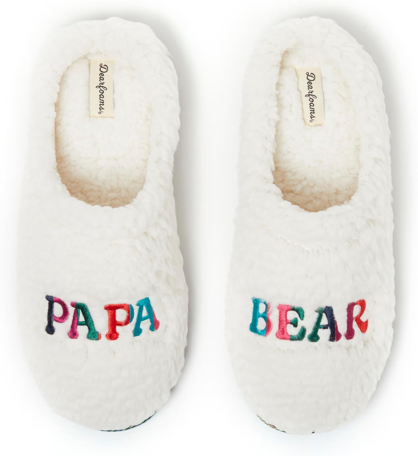 

Мужские тапочки Dearfoams Matching Family Holiday Papa Bear с вышивкой, отделка шерпой, модель Moc Toe, белый