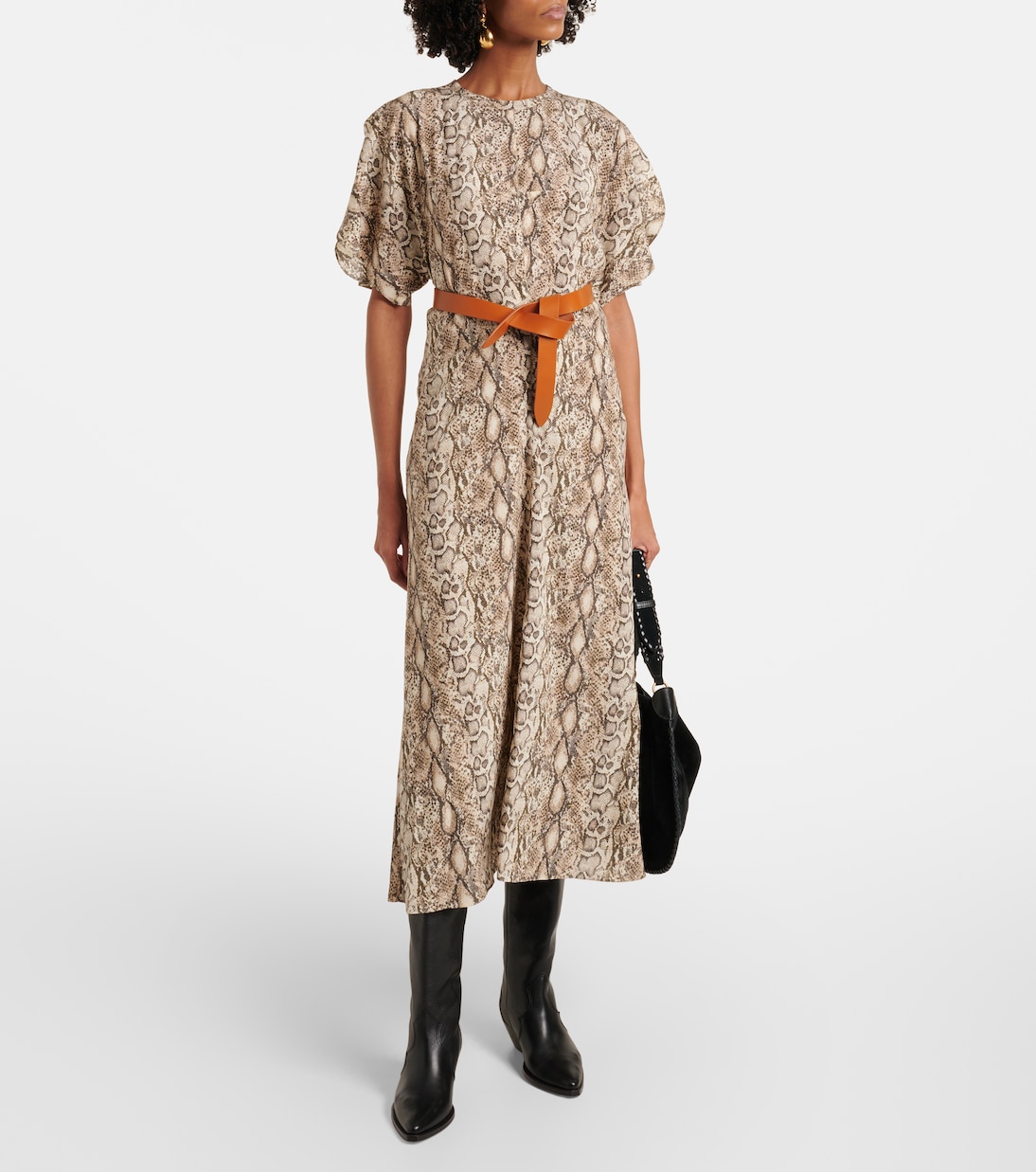 Платье миди Keany с принтом из смесового шелка Isabel Marant, Natural — фото 2