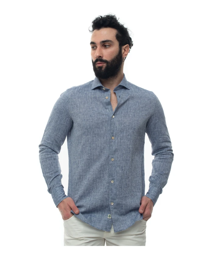 

Рубашка с длинными рукавами из смешанного льна Luigi Borrelli Napoli, синий