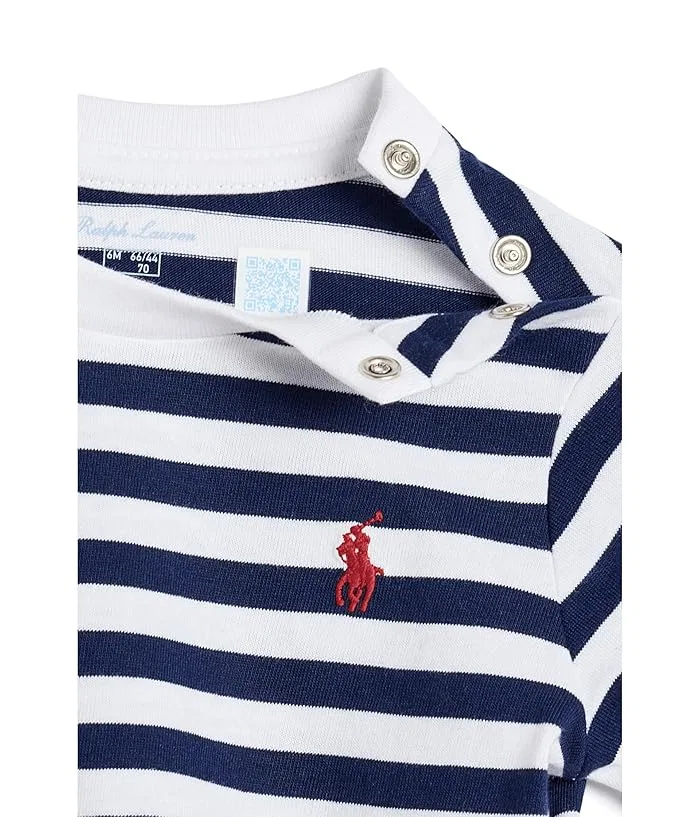 Футболка полосатая хлопковая модель Striped Cotton Jersey Tee Polo Ralph Lauren Kids, Poppy/White — фото 3