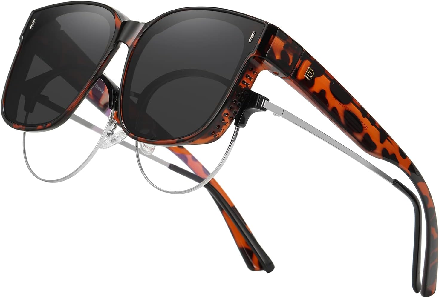 

Солнцезащитные очки DUCO Fit Over для мужчин и женщин, надеваемые поверх обычных очков, ретро-очки с обтекаемой формой, поляризованные, защита UV400, B-tortoise Frame Grey Lens