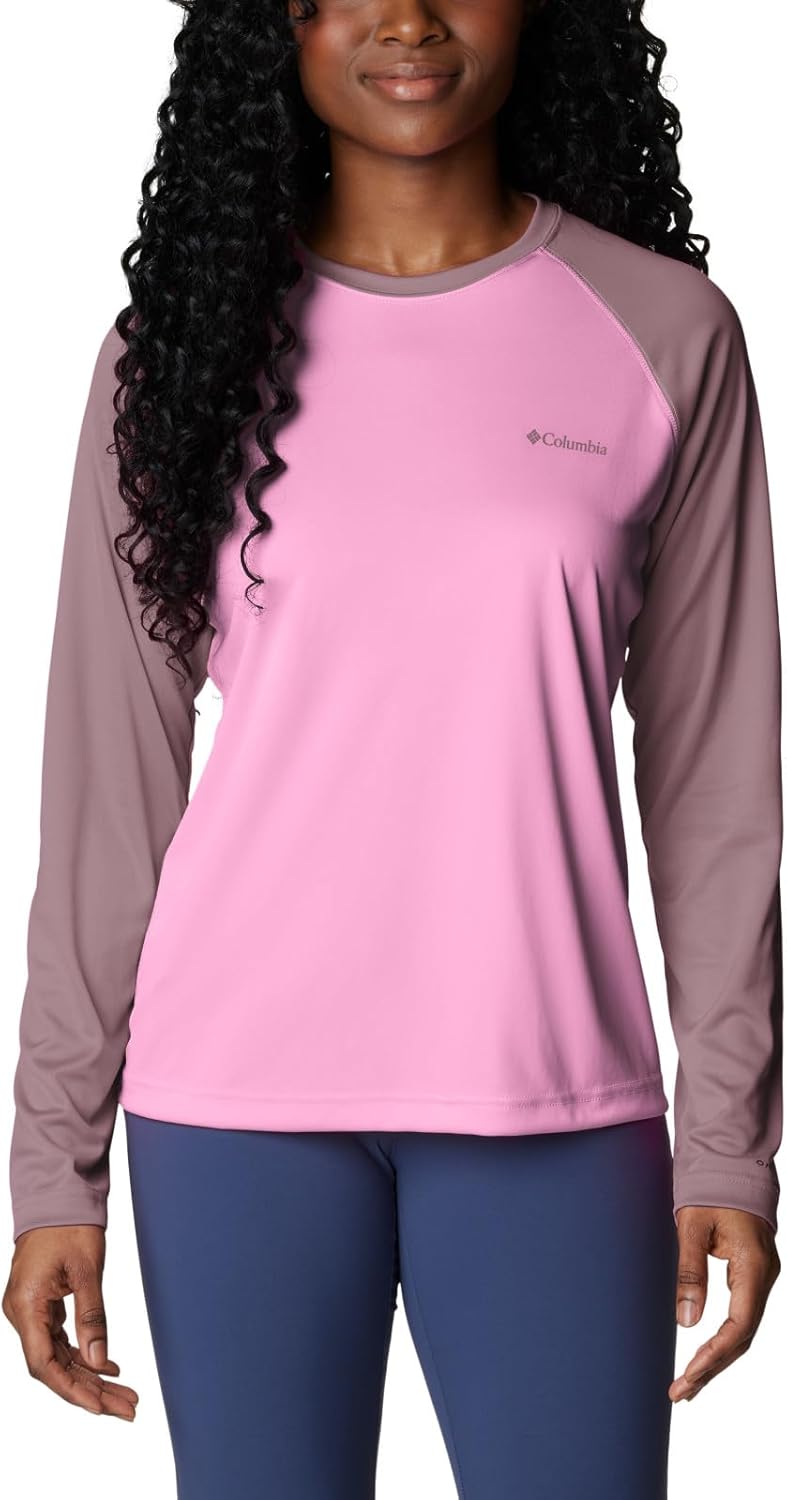 

Футболка Columbia Womens Fork Stream Long Sleeve Shirt, Cosmos/Fig/Cosmos Logo