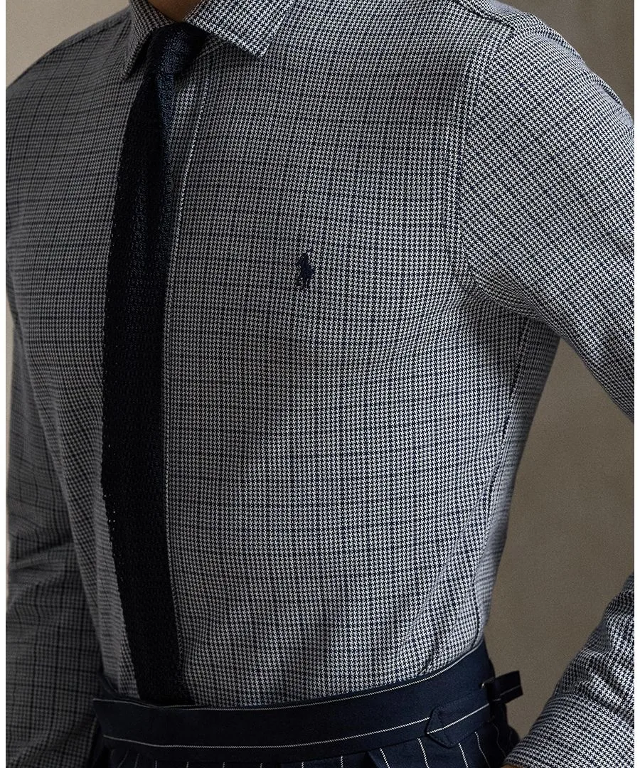 Мужская рубашка с отложным воротником в клетку «Глен Плейд» Polo Ralph Lauren, glen plaid-newport темно-синий/белый — фото 3