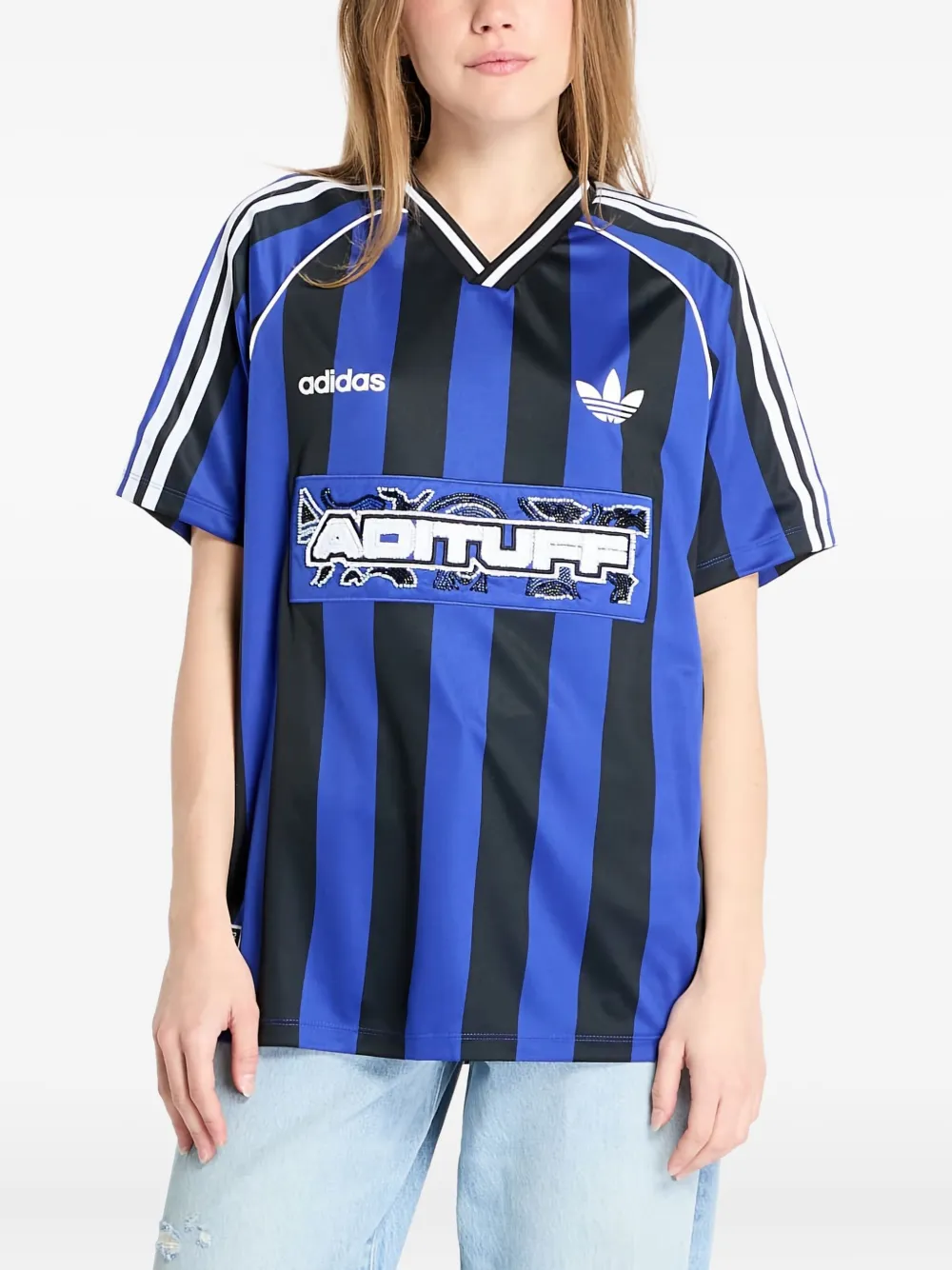 

Полосатая футболка с бусинами Adidas, синий