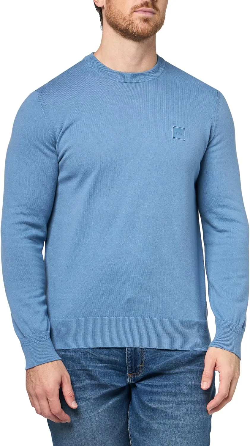 Свитер BOSS Men's Square Logo Cotton Blend Knit, синий