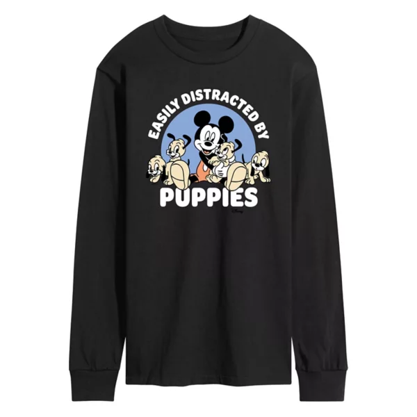 

Футболка мужская с длинным рукавом Mickey Mouse "Легко отвлекаюсь на щенков" Disney, черный