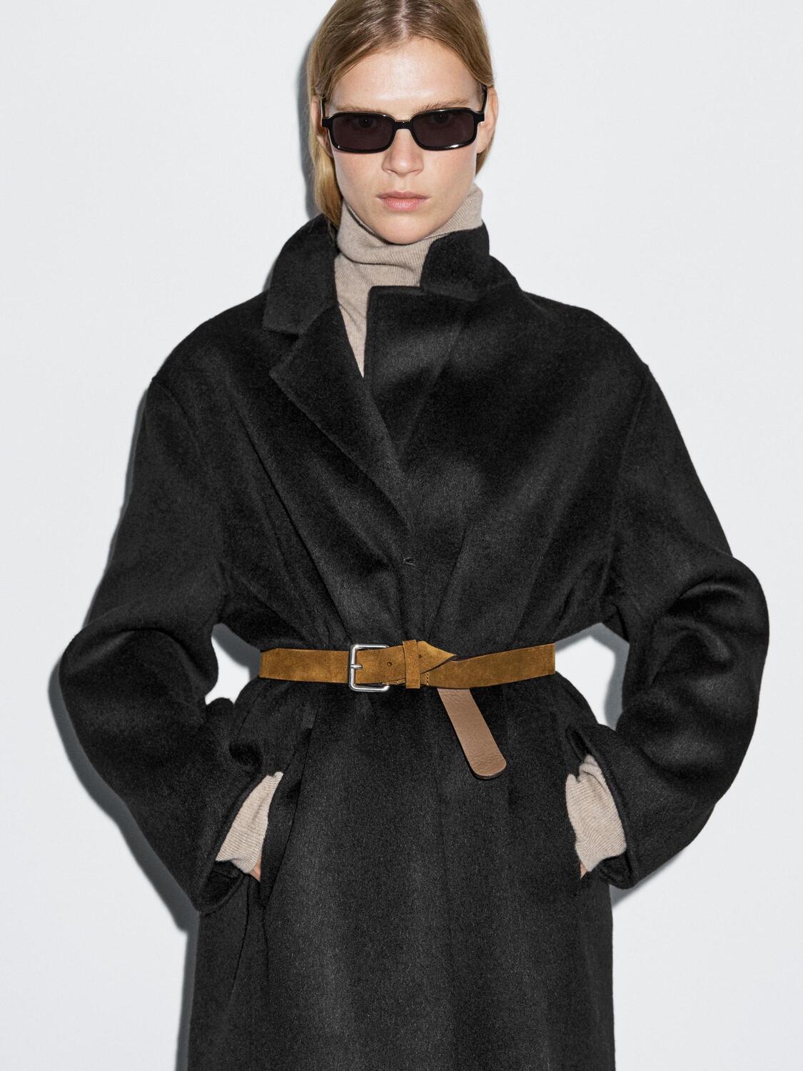 

Ремень из спилковой кожи с квадратной пряжкой Massimo Dutti, золотой