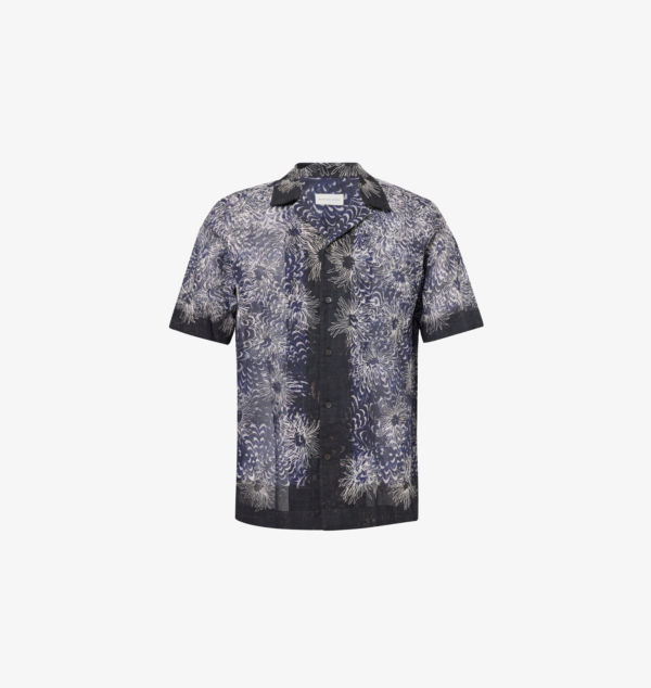 

Рубашка из хлопка с короткими рукавами и цветочной вышивкой Dries Van Noten, синий