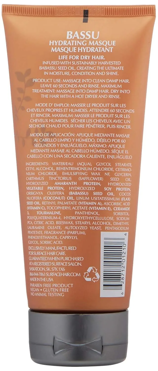 Увлажняющая маска для волос Surface Hair - Bassu Moisture Hydrating Masque: восстановление, увлажнение, облегчение расчесывания и смягчение. 177 мл (1 шт.) — фото 2