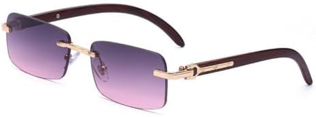 

Ретро-солнцезащитные очки без оправы 2026 года для женщин, модные маленькие прямоугольные солнцезащитные очки для мужчин, винтажные солнцезащитные очки без оправы MTZJH, C6 Purple