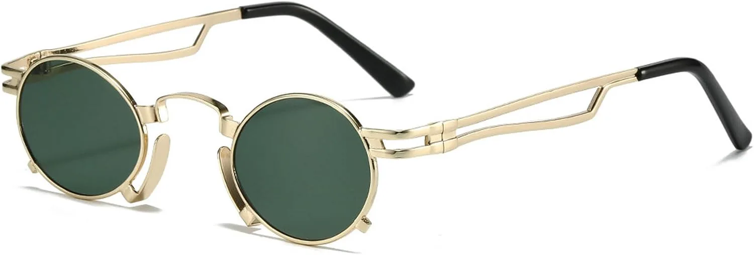 

Круглые солнцезащитные очки для мужчин, винтажные очки для женщин, модные, милые, ретро, ​​роскошные, в металлической оправе, панк-стиль mincl, Gold Green