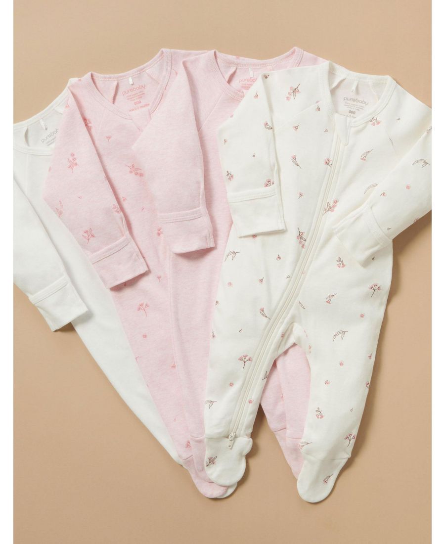 Комплект из 4 детских комбинезонов на молнии для девочек Purebaby, Vanilla blossom — фото 3