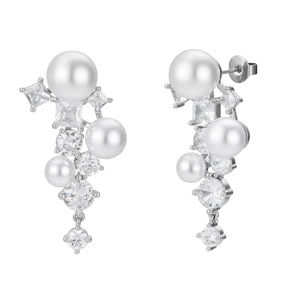 

Серьги-Подвески Alexandra с жемчугом и кристаллами Untamed Petals, silver