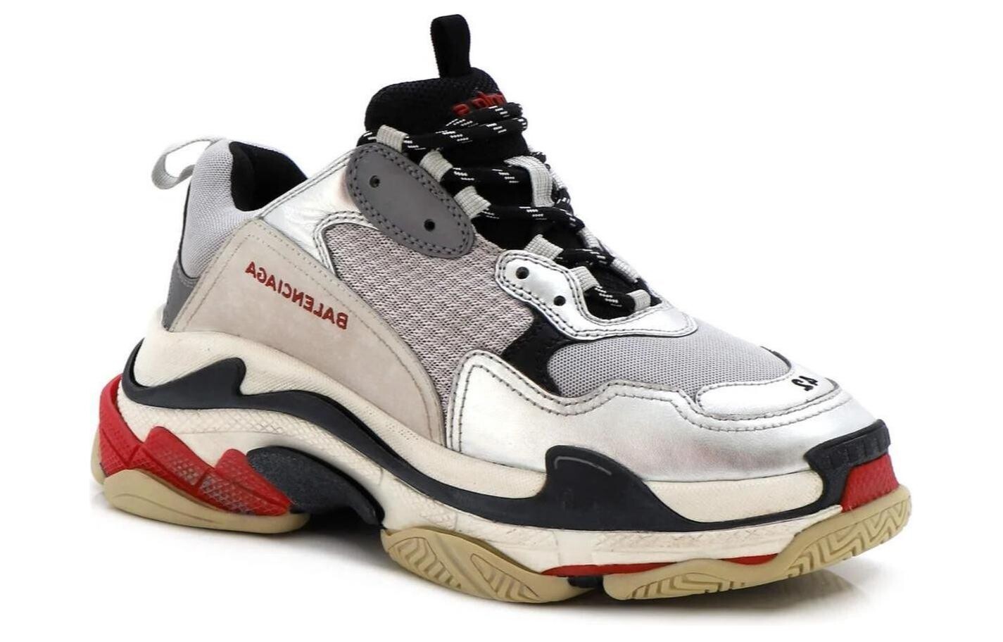 Кроссовки Balenciaga Women's Triple S Sneaker 'Silver Black Red', серебряный — фото 2