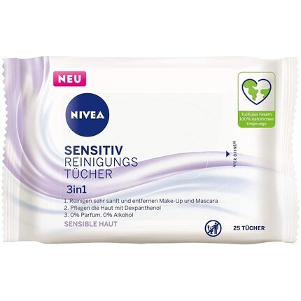 

Очищающие салфетки NIVEA 3 в 1 Sensitive с декспантенолом для нежного снятия макияжа для чувствительной кожи