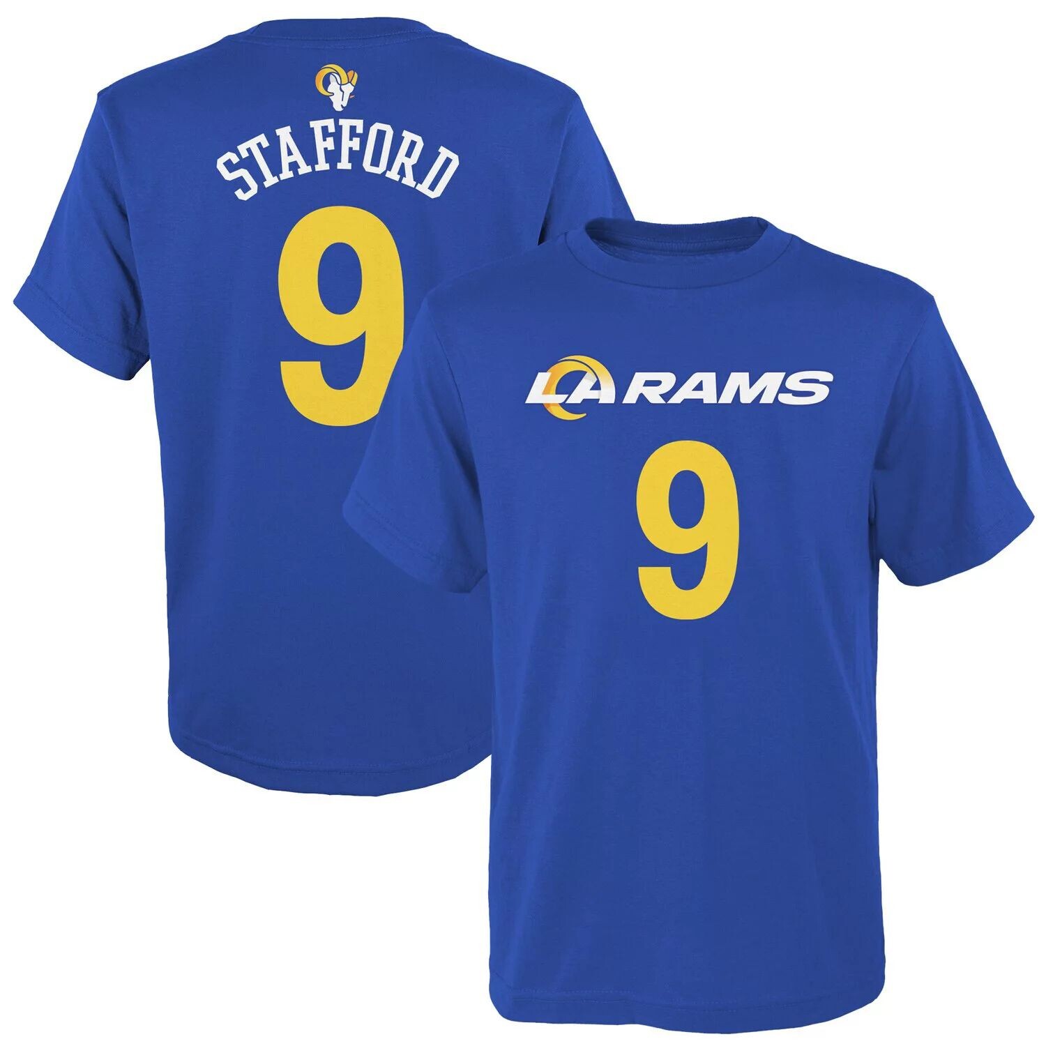

Молодежная футболка Мэтью Стаффорда Royal Los Angeles Rams Mainliner с именем и номером Outerstuff