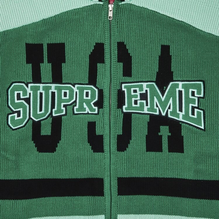 Свитер Supreme USA Zip Up Hooded 'Green', зеленый — фото 3