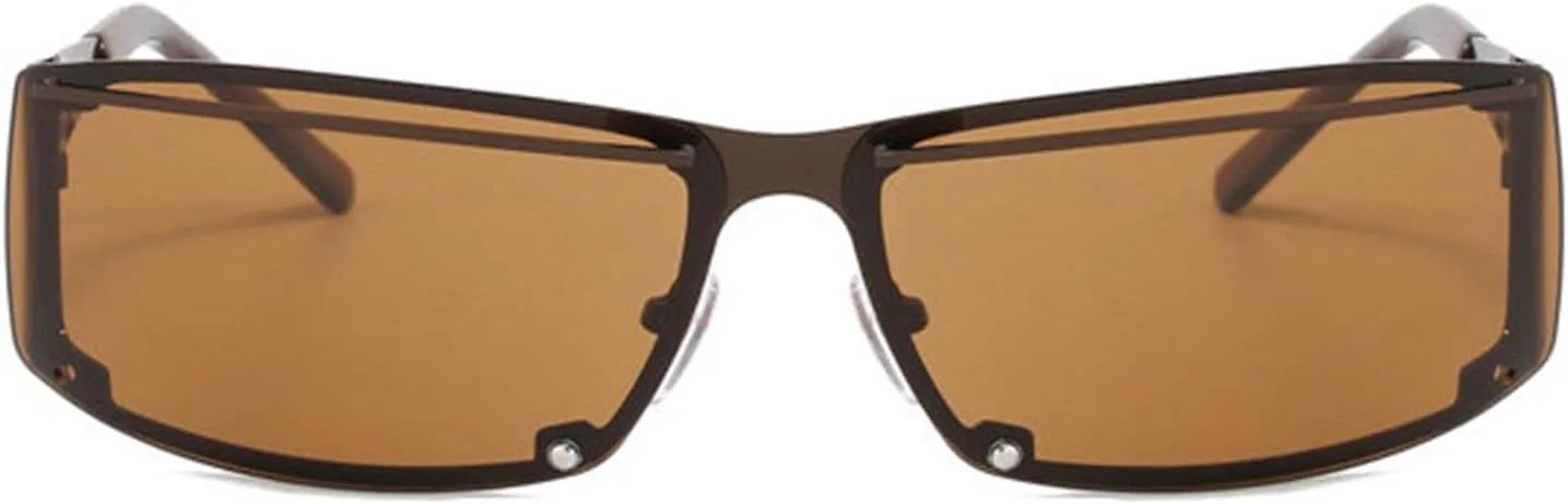 

Солнцезащитные очки Willochra Y2k для женщин, модные металлические очки Y2k, стильные солнцезащитные очки 2000-х годов, футуристические аксессуары Y2k, Dark Brown