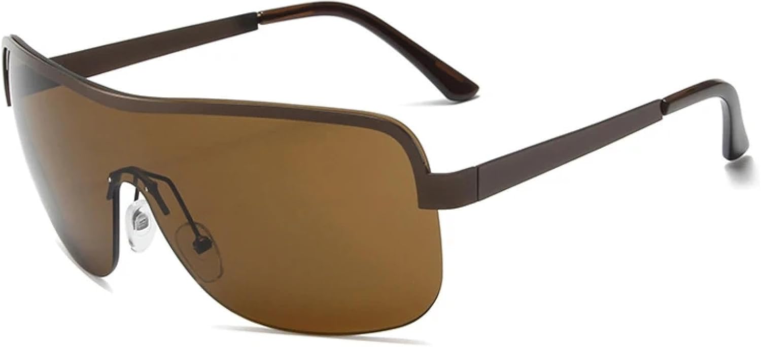 

Модные солнцезащитные очки в полуободковой оправе для женщин и мужчин, для активного отдыха и путешествий, большие, цельные, стильные, с защитой от УФ-излучения UV400 TKKTLLT, Brown Brown