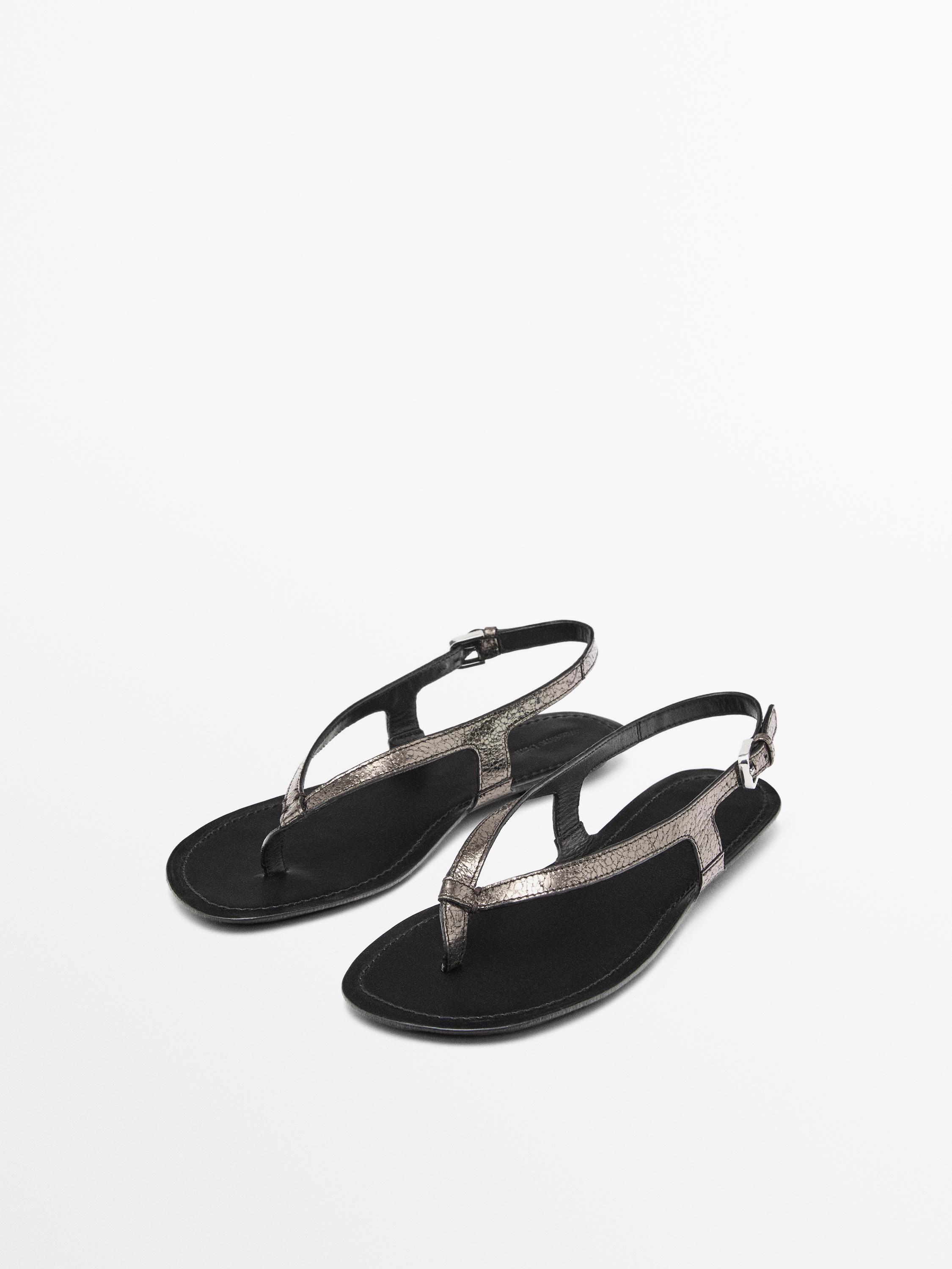 Металлические плоские сандалии Massimo Dutti, серебряный — фото 2