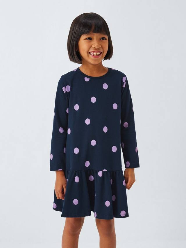 

Детское платье из джерси в горошек John Lewis, Navy, Purple