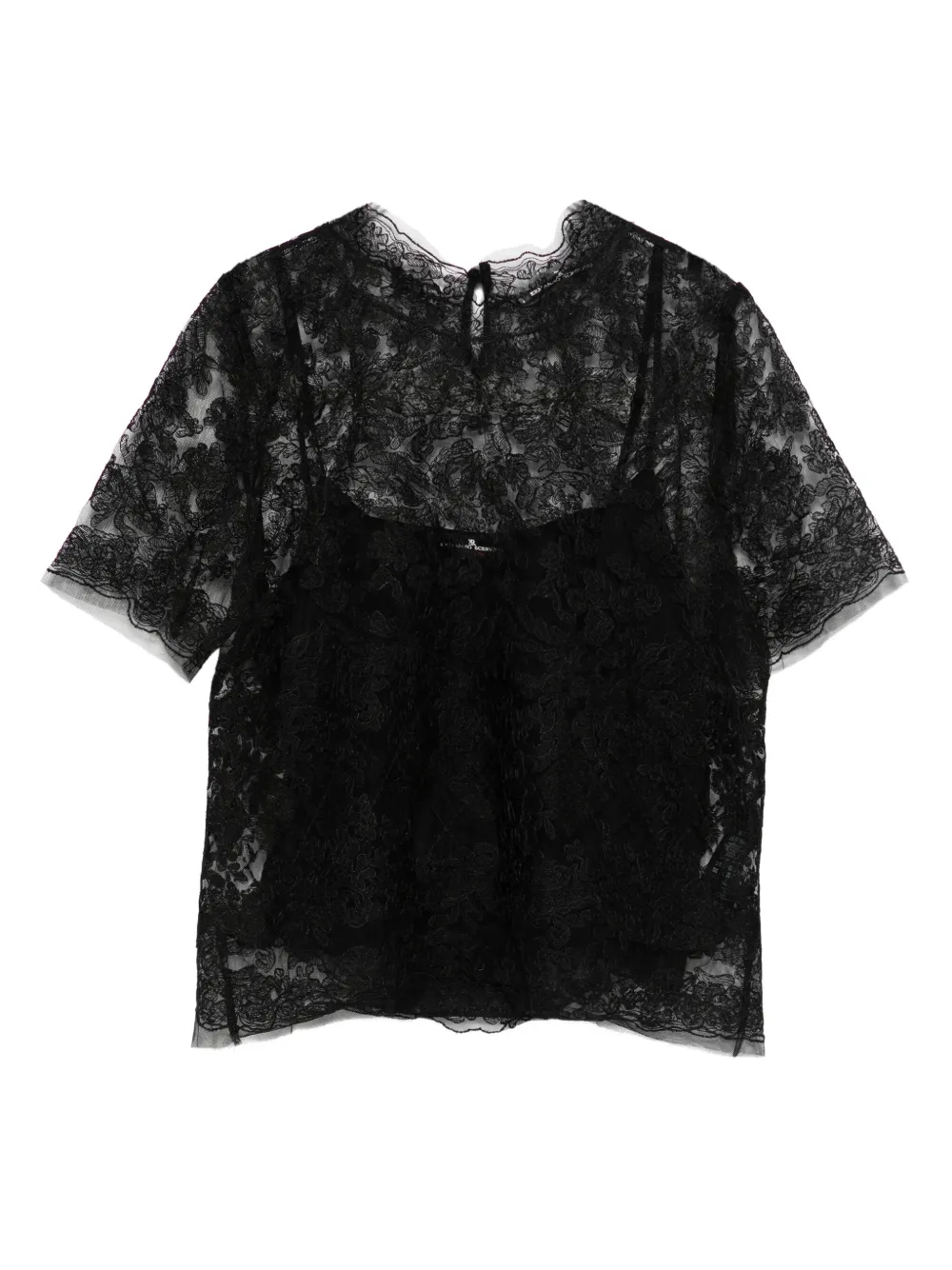 

Топ с короткими рукавами из цветочного кружева Ermanno Scervino, черный