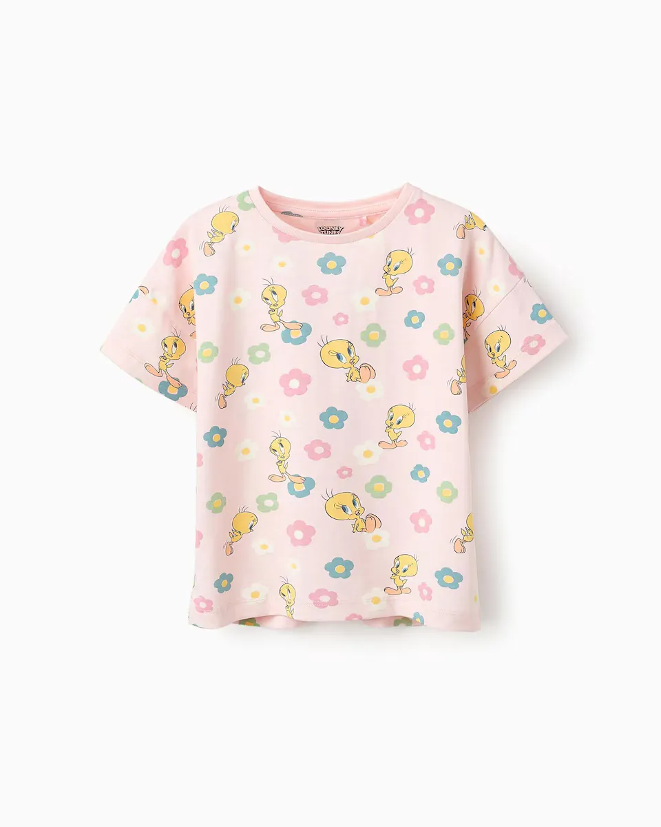 

Футболка для девочек с короткими рукавами и мотивом Tweety Zippy, розовый