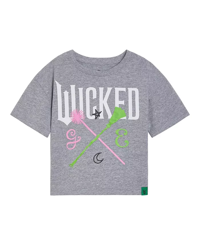 

Футболка с квадратным кроем и спущенным плечом Universal Studios для девочек Wicked, серый