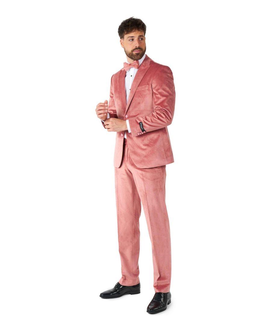 

Мужской рождественский смокинг - бархатный праздничный костюм - приталенный крой - включает пиджак, брюки и галстук-бабочку OppoSuits, Pink