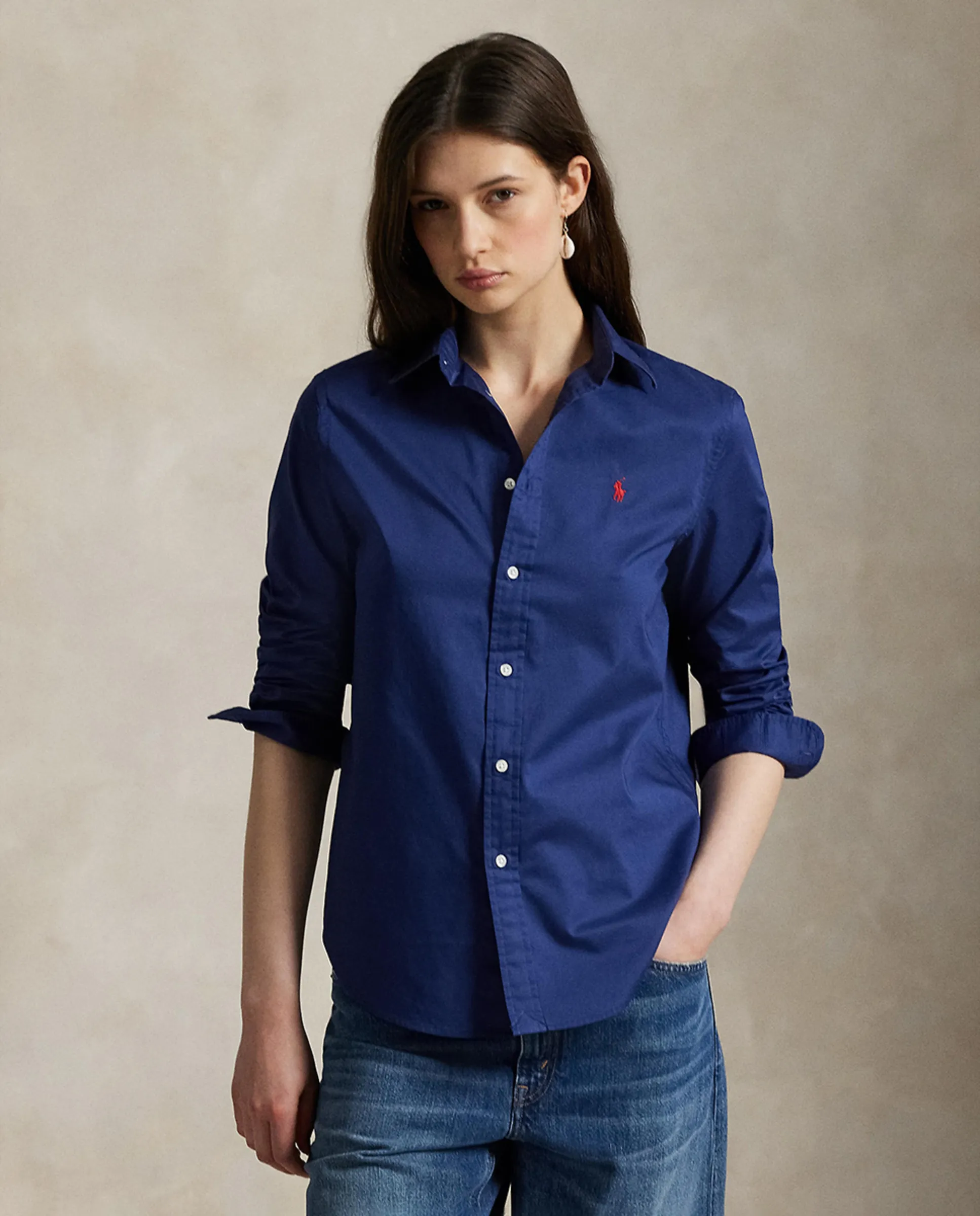 

Классическая женская оксфордская рубашка из хлопка Polo Ralph Lauren, индиго