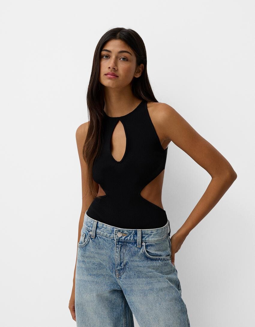 

Боди с вырезом Bershka, черный