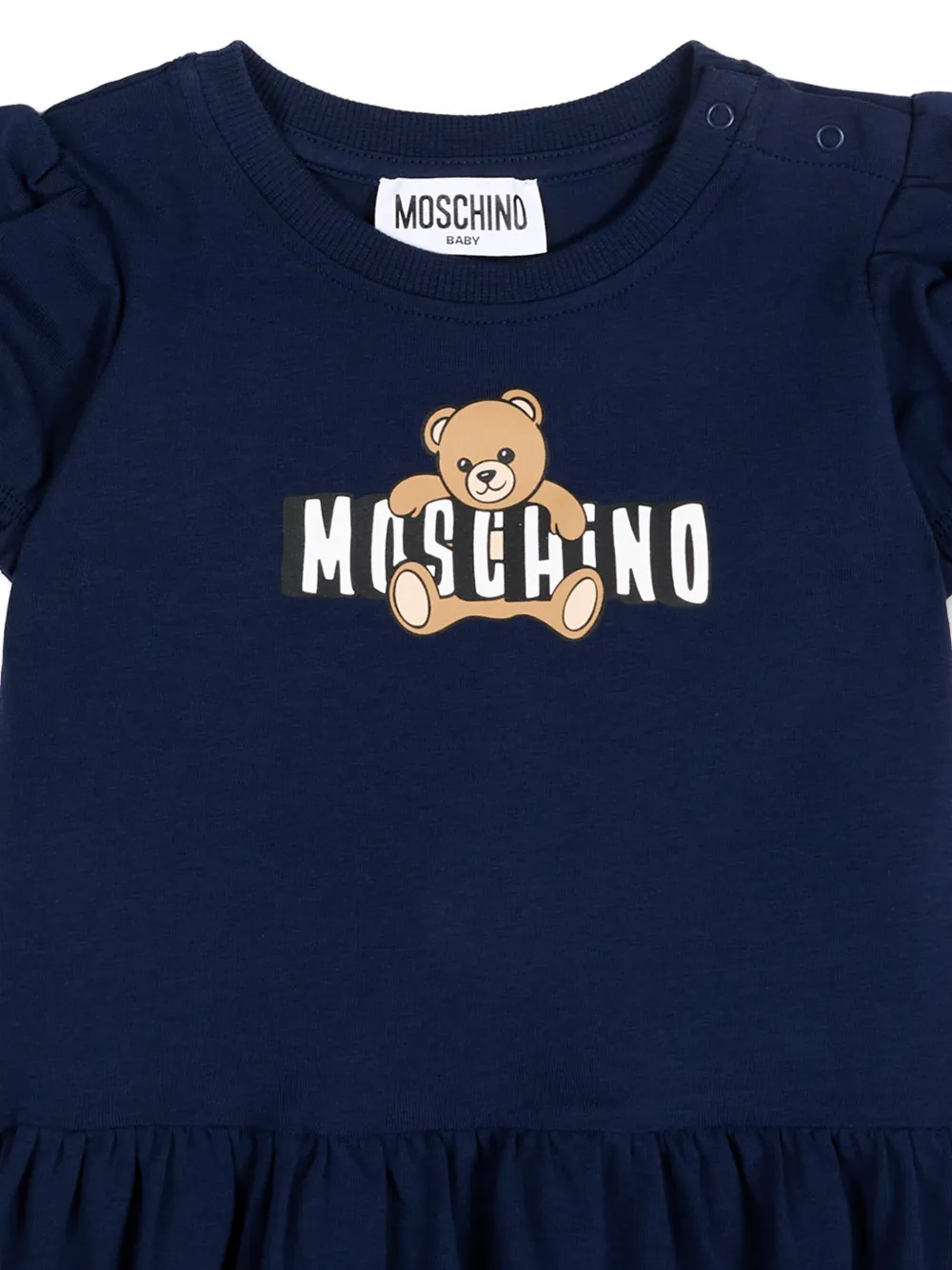 Платье с объемными рукавами и принтом мишки Moschino Kids, синий — фото 3