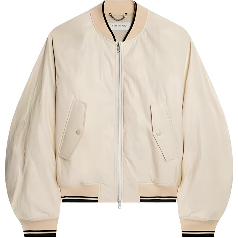

DRIES VAN NOTEN Полосатая кожаная куртка с заниженным плечом, Ecru