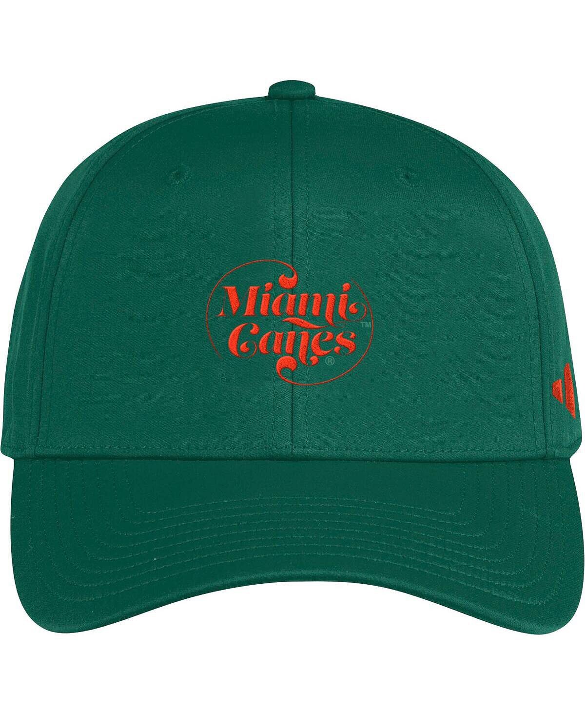 

Мужская зеленая регулируемая шляпа Miami Hurricanes с напуском adidas