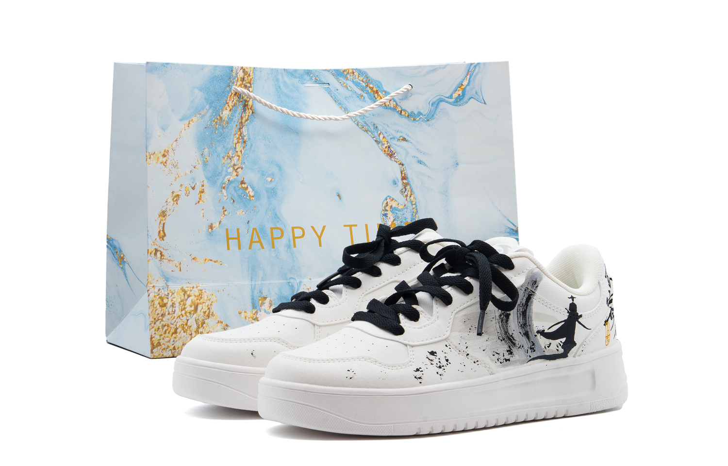 

ANTA Легкие кроссовки для скейтбординга Unisex из синтетической кожи и текстиля с амортизирующей подкладкой, противоскользящей подошвой и низким верхом, черно-белые, в подарочной сумке