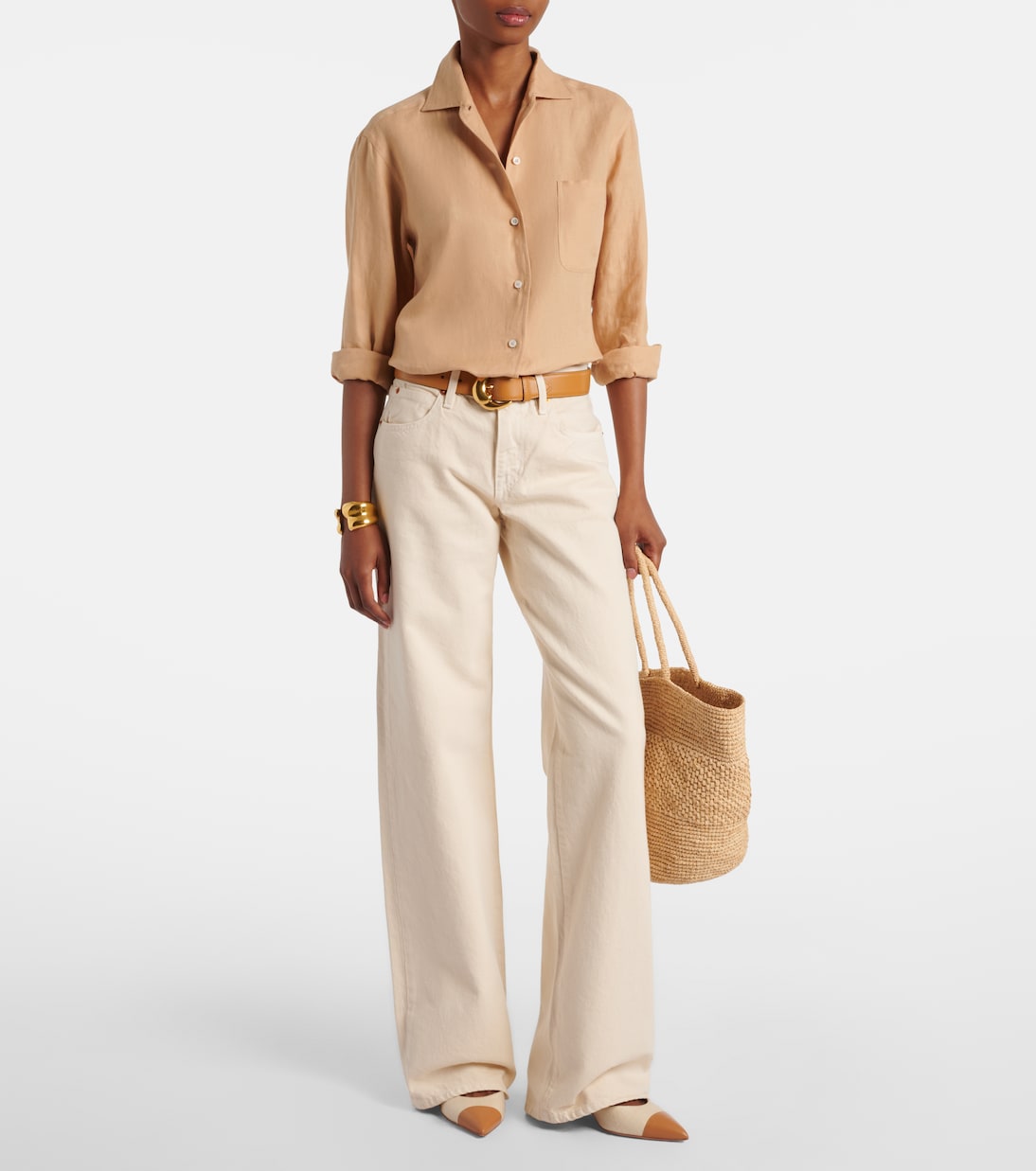 Миланские кожаные туфли-лодочки на ремешке 50 Aquazzura, Natural/Light Caramel — фото 3