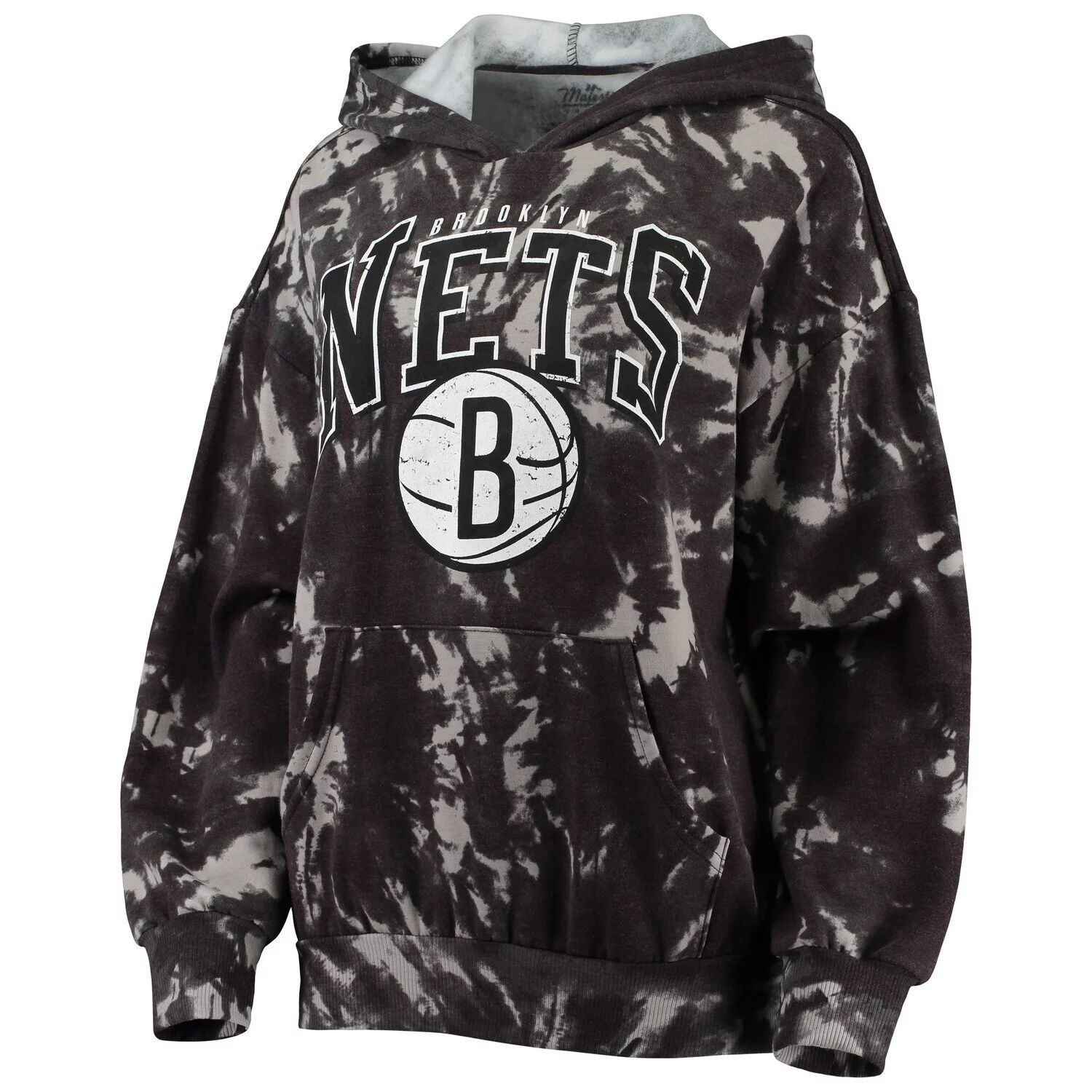 

Женский черный пуловер с капюшоном Majestic Threads Brooklyn Nets Burble Tie-Dye Tri-Blend Majestic