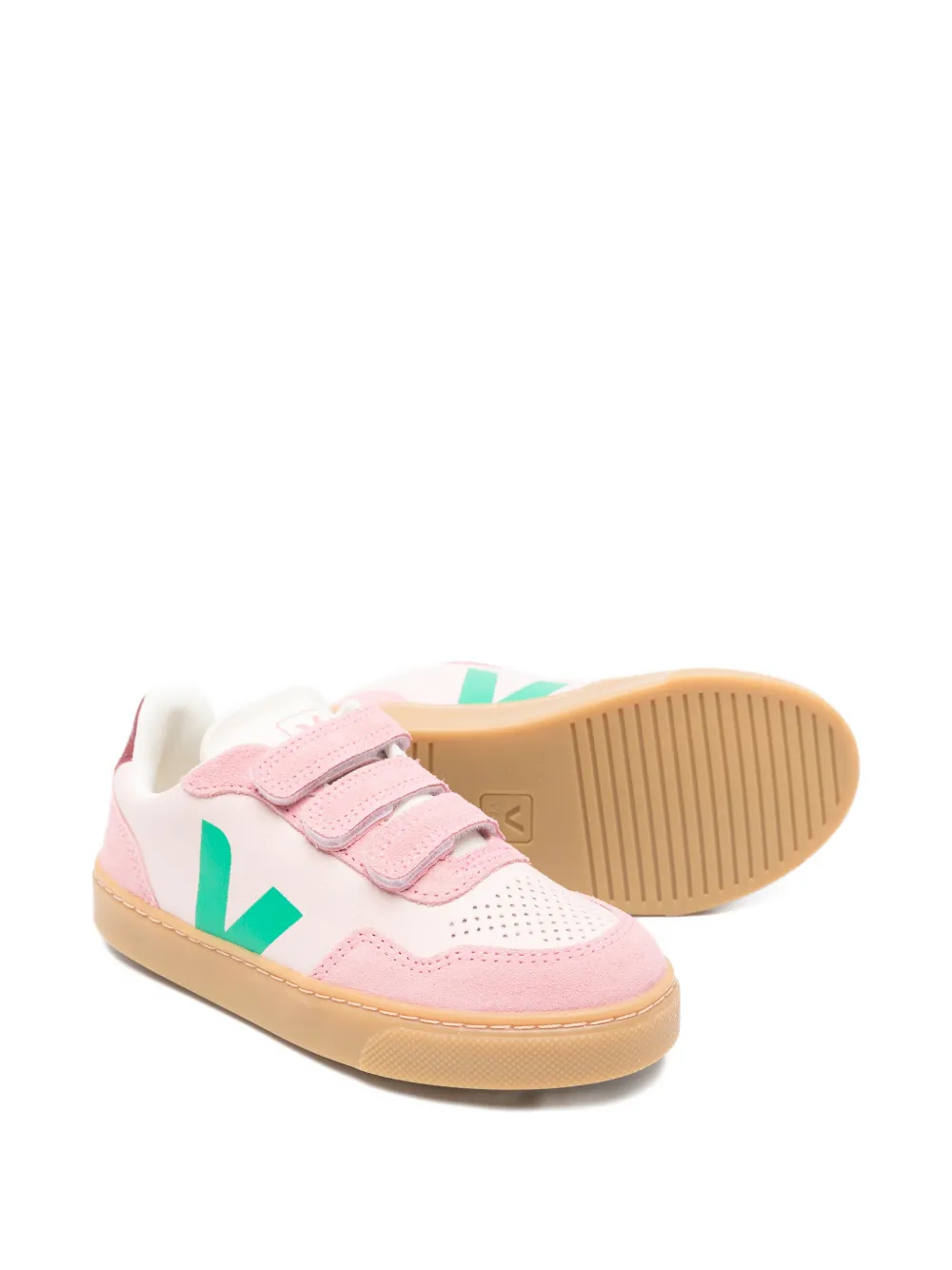 Кожаные кеды V-10 на липучках Veja Kids, розовый — фото 2