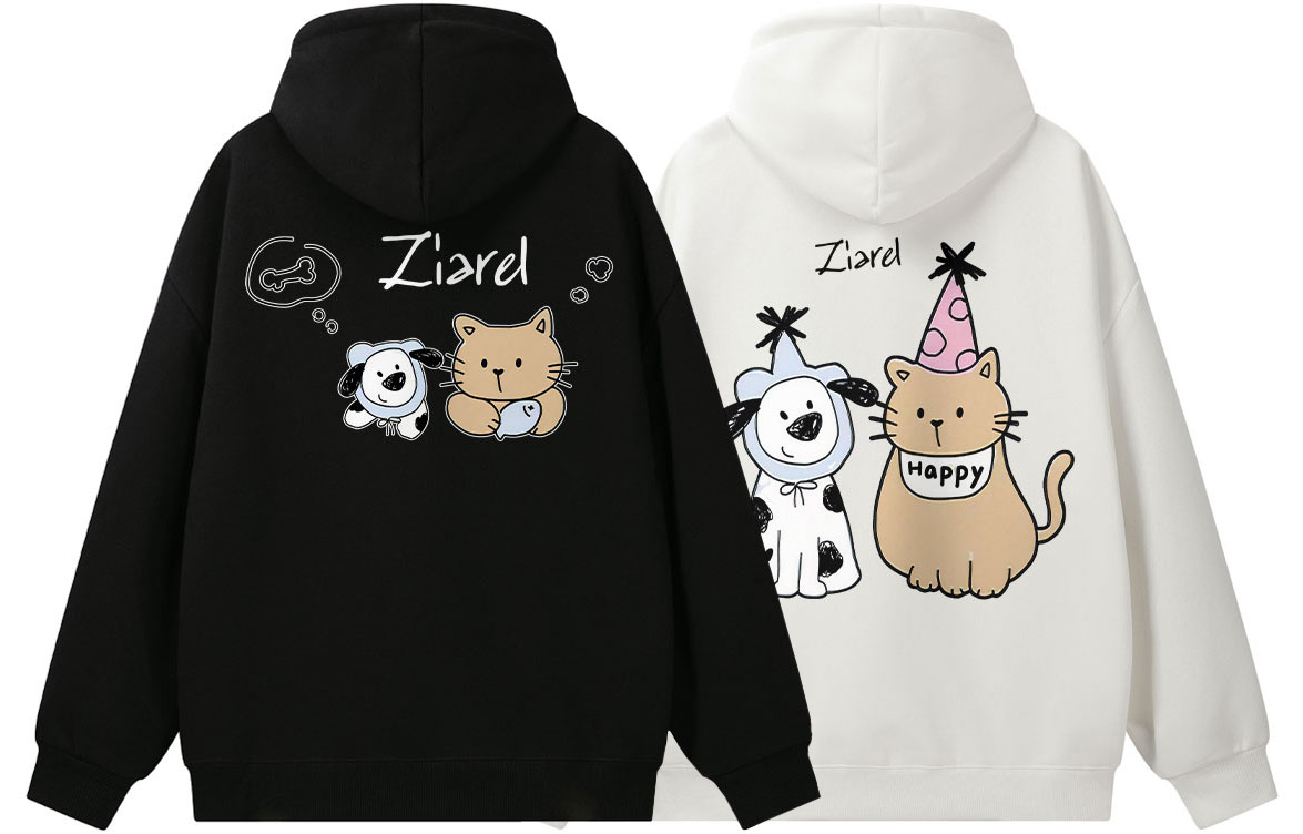 

Толстовка Unisex Hooded Moderate Heavyweight ZIAREL, черный+белый[2 pack]