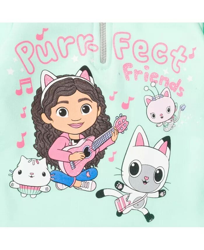 Флисовая толстовка с капюшоном на молнии до половины длины Kitty Fairy Cakey Cat Gabby Girls для малышей , Детские девочки Dreamworks Gabby'S Dollhouse, зеленый — фото 2