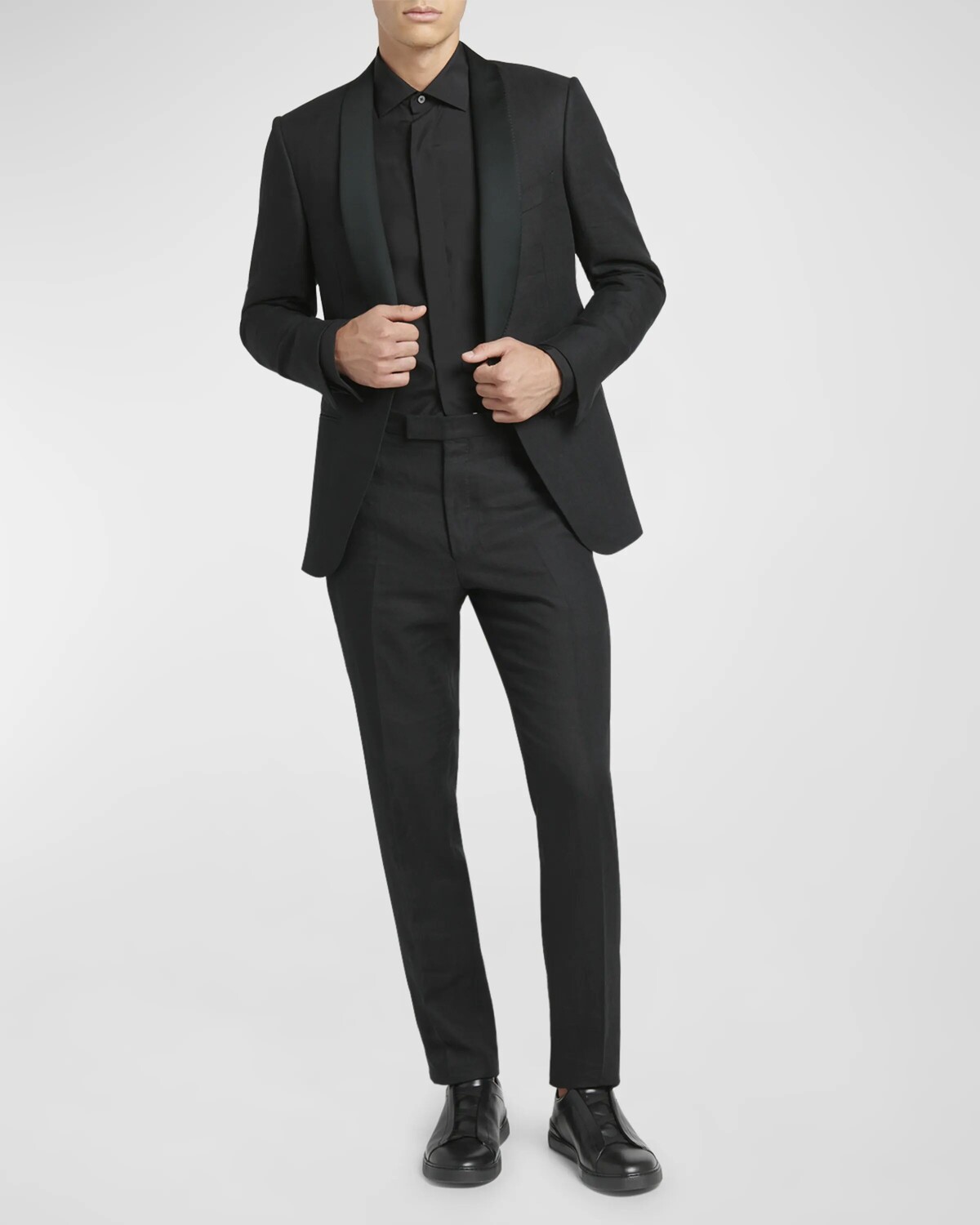 

Мужской льняной смокинг с шалевым воротником ZEGNA, цвет Black Solid