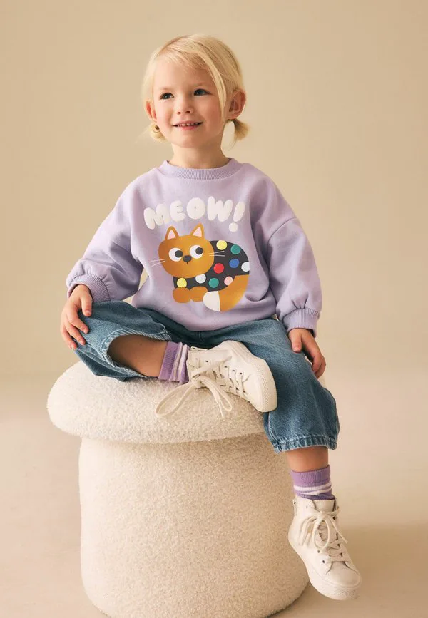 Толстовка с круглым вырезом стандартного кроя Next, Lilac Purple Spot Cat — фото 4