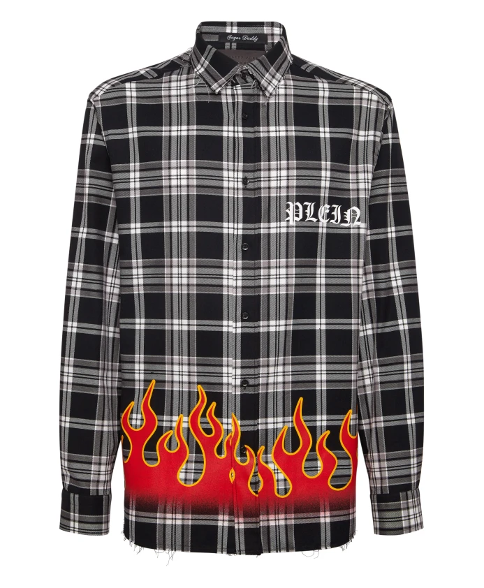 

Клетчатая хлопковая рубашка Philipp Plein, черный