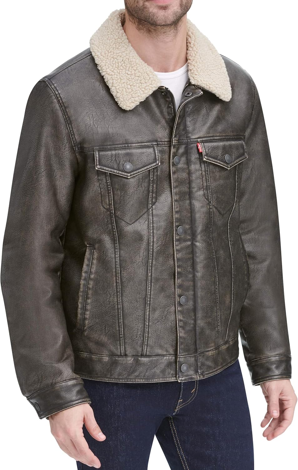 Мужская куртка Levi's Trucker с подкладкой из шерпы, Dark Brown — фото 2
