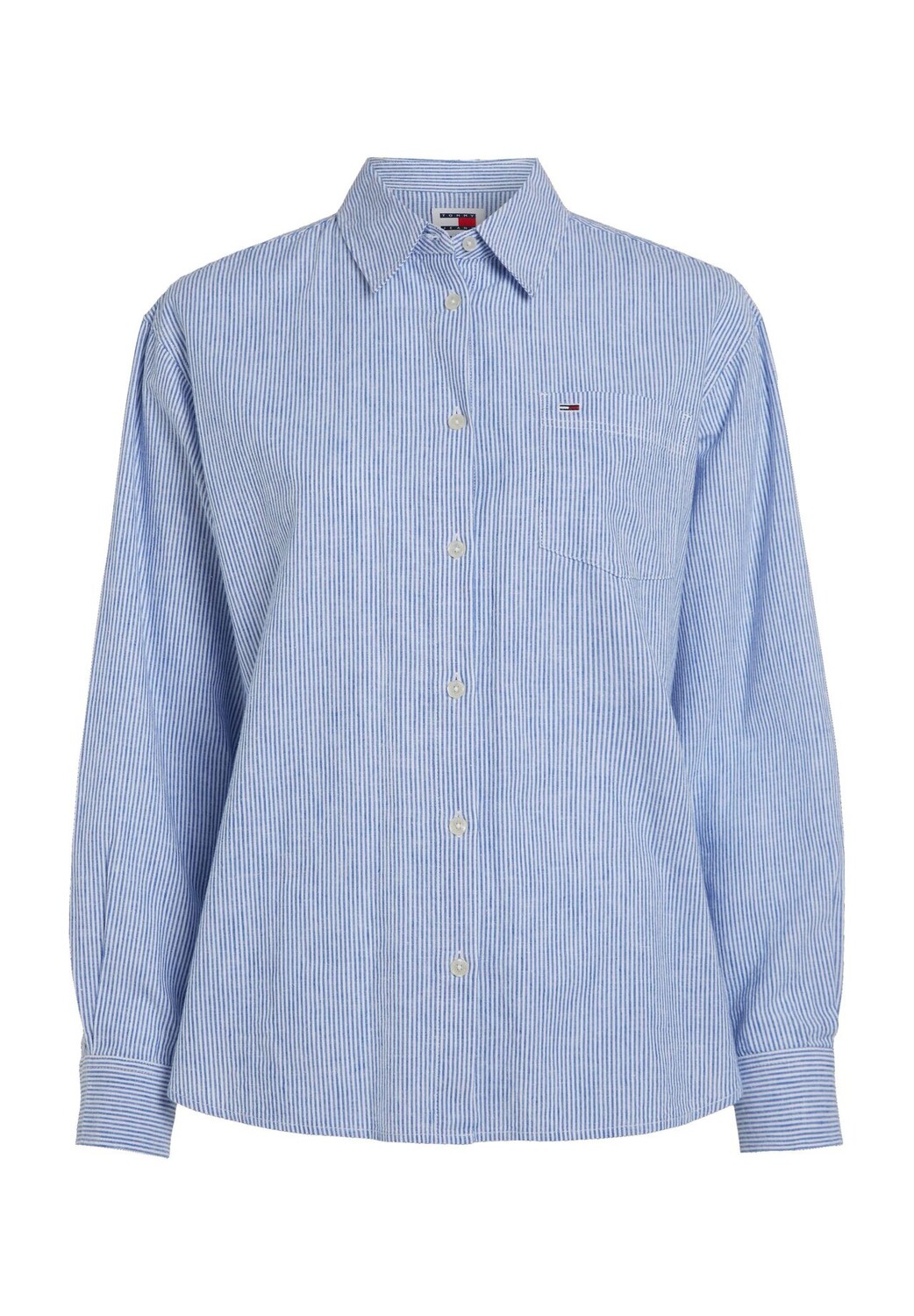 

Блузка-рубашка, содержание лен, в полоску, женская TOMMY Jeans, цвет Empire Blue